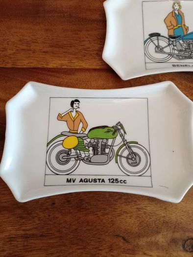 Vintage Ceramic Motorcycle Trinket Dishes. Set of 5