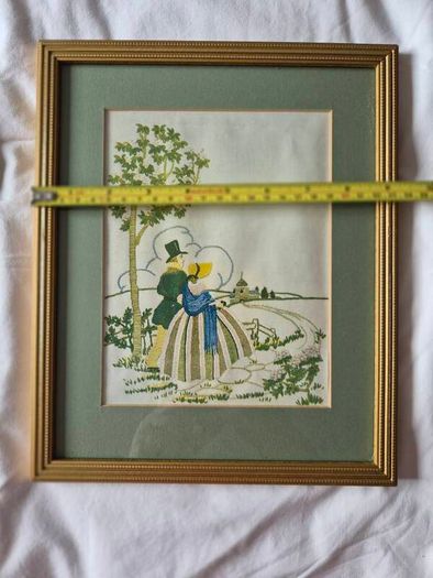 Vintage Crinoline Lady / Crinoline Couple Embroidery Pair
