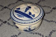 Vintage Dutch Porcelain Delft Windmill Pin Box/ Trinket Box