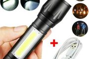 Portable T6 COB LED Tactical USB Rechargeable Zoomable Flashlight Torch Lamp