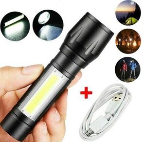 Portable T6 COB LED Tactical USB Rechargeable Zoomable Flashlight Torch Lamp