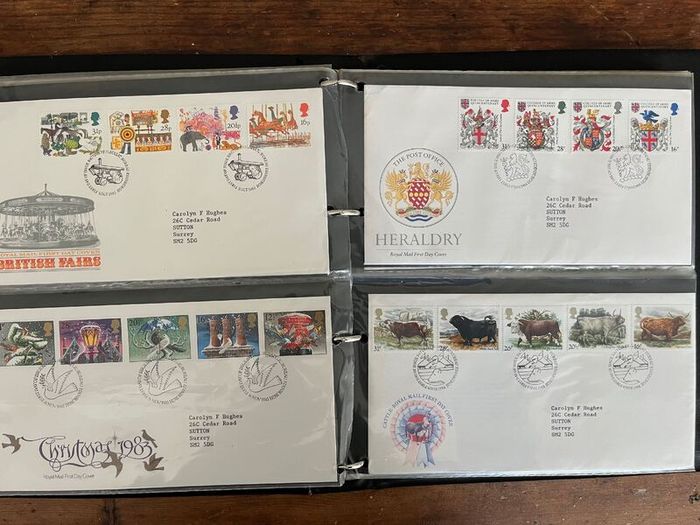 Collection of  81 UK First Day Cover stamps 1980 to 1986 in album plus 10 extra pages