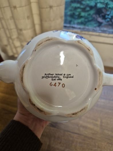 Vintage Arthur Wood & Son Blue & White Tea Pot Made in Staffordshire, England