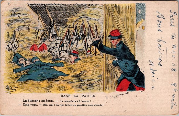 1908 French Military Humor Dans la Paille Albert Guillaume Paris