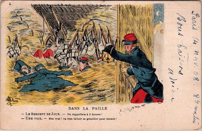 1908 French Military Humor Dans la Paille Albert Guillaume Paris