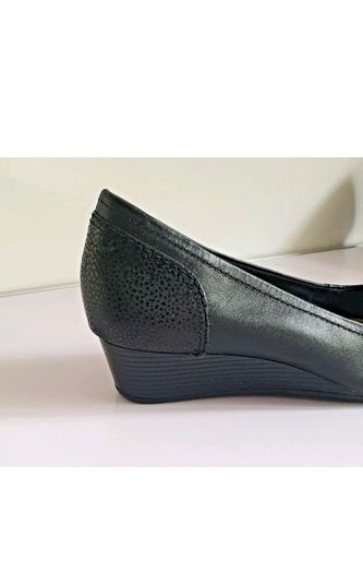 Hush Puppies Candid Pump Bit Black Leather Wedge Shoes UK3 EU36 New Boxed  CAN POST