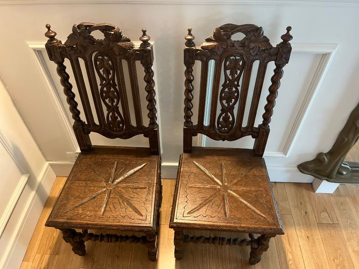 Pair Antique Gothic Revival Hall Chairs