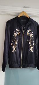 ZARA black embroidered detail jacket Sz L (Fit 12-14UK) - Rrp 69.99 (New)