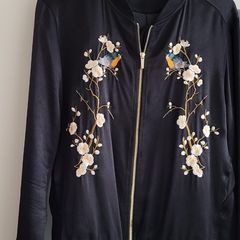 ZARA black embroidered detail jacket Sz L (Fit 12-14UK) - Rrp 69.99 (New)