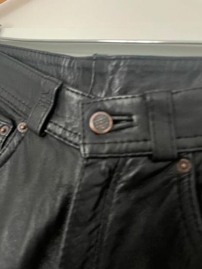 Unsigned black leather trousers jeans style Sz 8UK  W28 L 32
