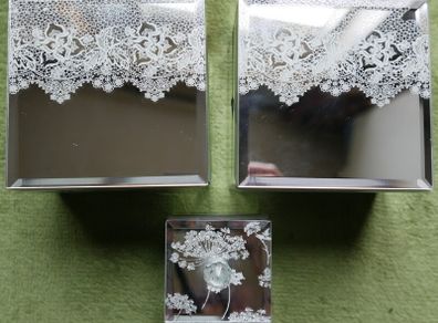 Trinket Jewellery Box Mirrored Glass White Lace Floral Pattern (30 Each)