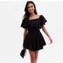 Cameo Rose Black Poplin Tiered Mini Dress , NEW LOOK Image 3