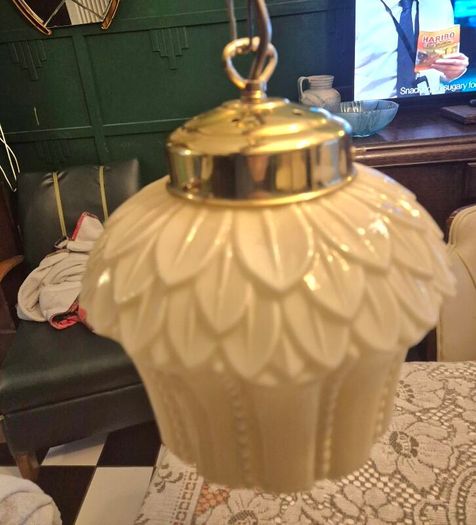 Original cream leaf design glass original 1920s Art Deco ceiling light