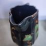 Victorian pottery pitcher. Gloss black glazed pitcher with ivy leaf design in green Image 5