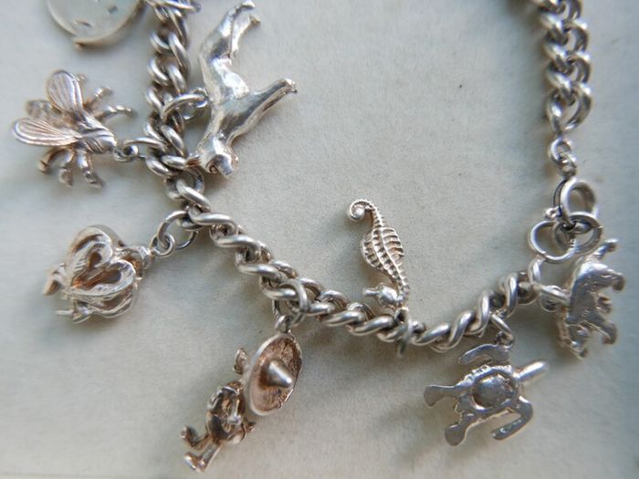 Vintage Heavy Sterling Silver Charm Bracelet length 7" - 37,9g