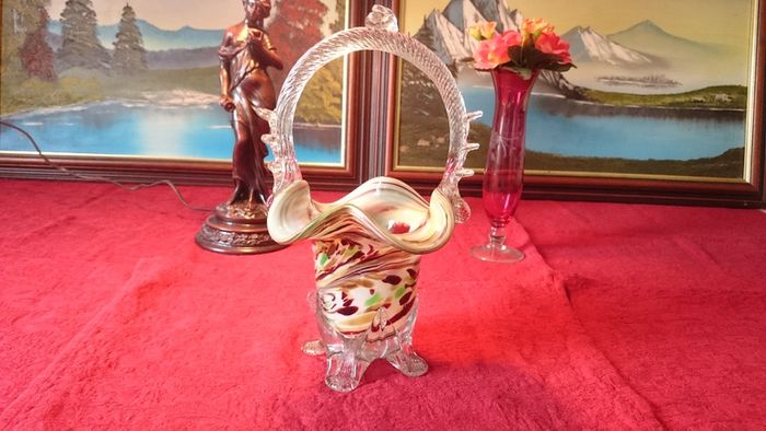 Murano Millefiori Art Glass Basket 10.75 Inches Tall