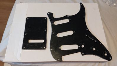 Strat Pickguard and Backplate, 3 ply Black, SSS