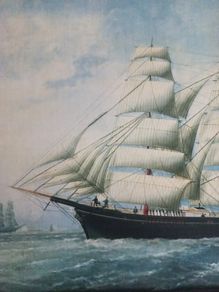 Very nice Antique Canvas Painting  Clipper circa 1960s in very good conditions