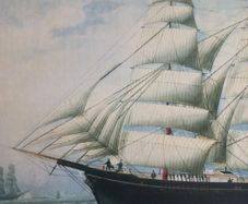 Very nice Antique Canvas Painting  Clipper circa 1960s in very good conditions