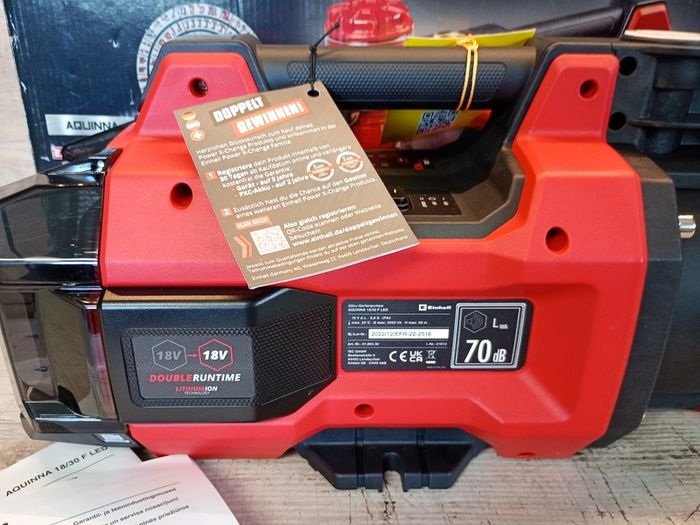 Einhell Aquinn Cordless Garden water Pump 18/30 F LED Power X-Change 18V Maximum 3000L/h Flow Rate