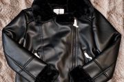 Stradivarius Black Faux Leather Moto Aviator Jacket Size M New with Tags