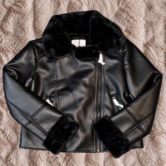 Stradivarius Black Faux Leather Moto Aviator Jacket Size M New with Tags