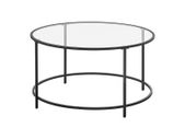 Round Coffee Table, Living Room Table with Steel Frame, Salon Table, Side Table, Pearl White/Slate Grey