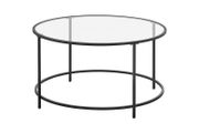 Round Coffee Table, Living Room Table with Steel Frame, Salon Table, Side Table, Pearl White/Slate Grey