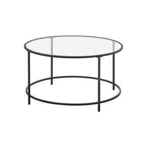 Round Coffee Table, Living Room Table with Steel Frame, Salon Table, Side Table, Pearl White/Slate Grey