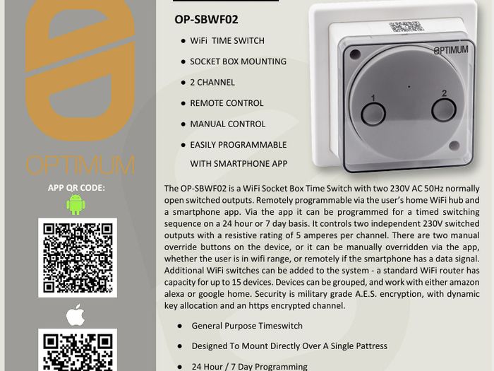 Optimum Connect OP-SBWF02 WiFi 2 Channel Timeswitch  Smart Timer