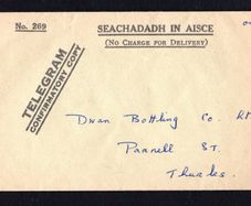1972 Ireland 30th January (Portlaoise handstamp on rear Telegram) Telegram Envelope