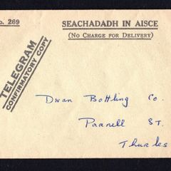 1972 Ireland 30th January (Portlaoise handstamp on rear Telegram) Telegram Envelope