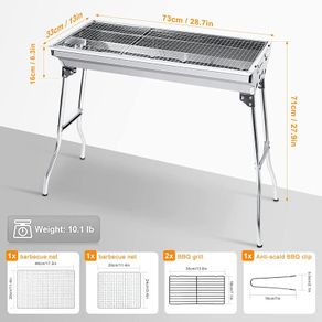 Barbecue Grill Stainless Steel BBQ Charcoal Grill Smoker Barbecue Folding Portable for Outdoor Cooking Camping Hiking Picnics Backpacking Large