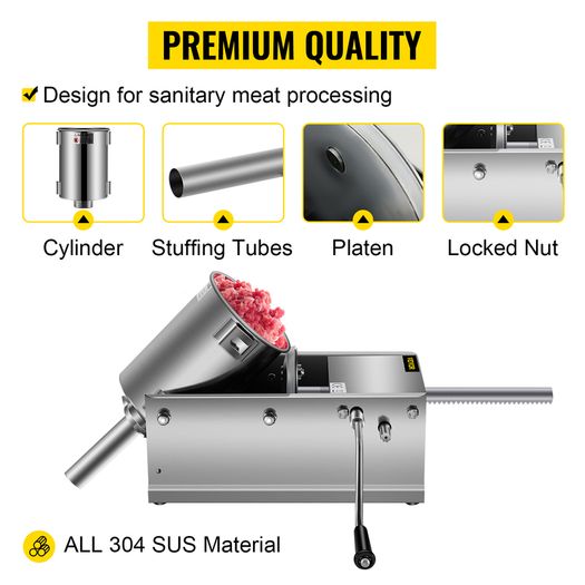BRAND NEW Commercial Manual Sausage Stuffer Filler Machine W/ 4 Nozzles 5L 11LBS Stainless Steel for Making Sausage Hot Dog Bratwurst