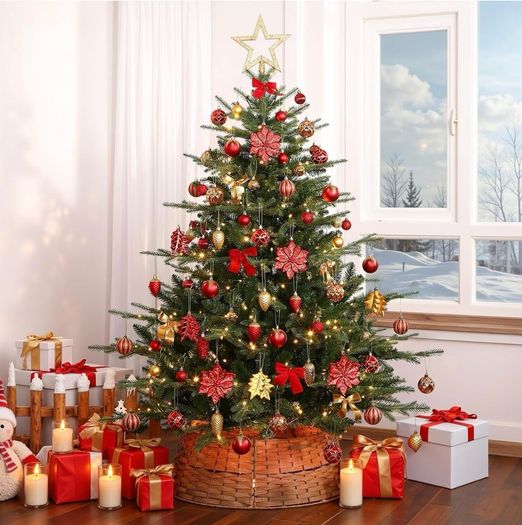 106pcs Christmas Baubles Ornaments for Christmas Tree Decorations Shatterproof Plastic Decorative Baubles Set for Festival/Holiday/Wedding Party Decoration with Hooks Included,Red & Gold