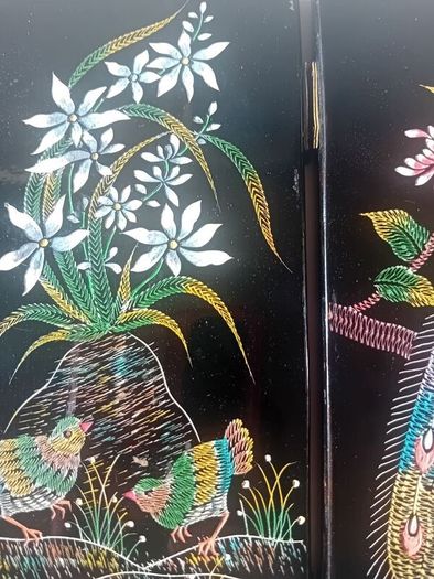 Vintage mid century minature lacquer chinoiserie folding screen