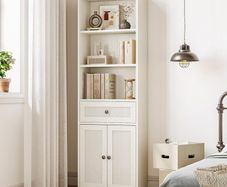 5-Tier Bookcase with Doors and Cabinet, Bookshelf Floor Standing Display Storage Shelf, Tall Bookcase with drawers for Home, Office, Living Room