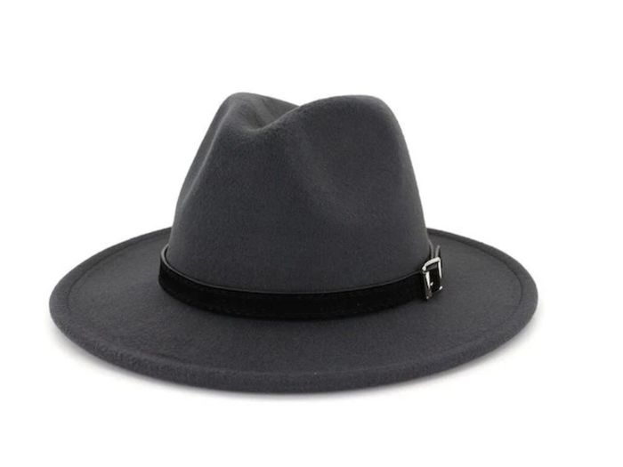 Classic flat brim dark grey fedora