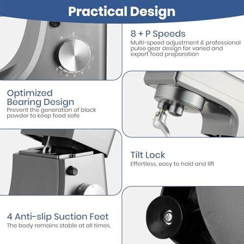 Electric Kitchen Stand Mixer: 1000W 8-Speed Compact Tilt-Head Household Food Mixer - 4.5L 304 Stainless Steel Bowl with Cover & Egg Whisk & Dishwasher Safe Dough Hook & Flat Beater