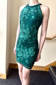 Quiz Emerald Green Sequin Floral Midi Dress | Size 10