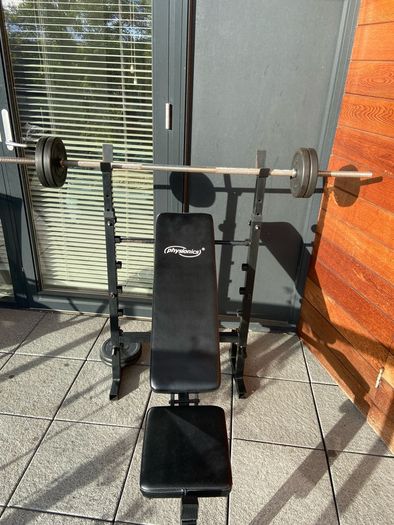 Physionics Adjustable Weight Bench + Barbell & Weights
