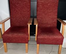 Single Accent Chair  Burgundy Fabric with Wooden