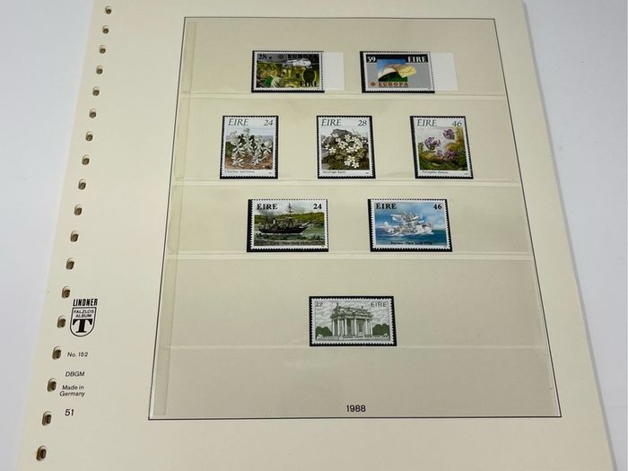 1972-91 Ireland Mint Never Hinged Stamp Collection in Lindner Album. Contained on 56 Lindner Album Pages. 58 Images.
