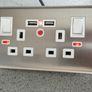 2 Way/Gang Brushed Stainless Steel UK Mains 3 Pin Plug Power Socket With USB Charging Ports and Neons! Image 2