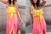 Asymmetrical ombre maxi dress
