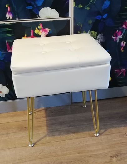 Faux leather vanity stool with hidden storage