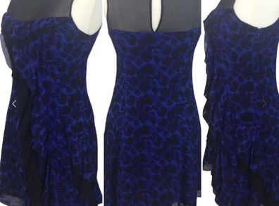 Karen Millen Ladies Blue & Black Silk Animal Print Special Occasion Dress Uk 10/12 Includes Postage