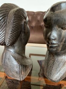 Pair of Vintage Mid Century African Art Hardwood Bust Carvings