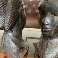Pair of Vintage Mid Century African Art Hardwood Bust Carvings
