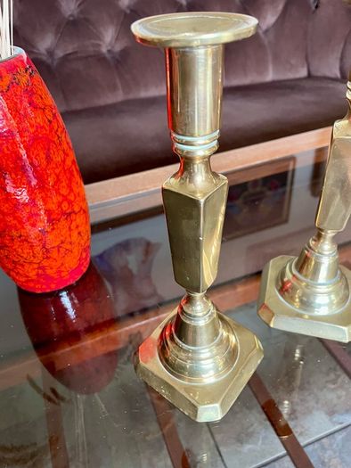 Pair Gun Barrel Deco Era Brass Candlesticks Early 20th Century